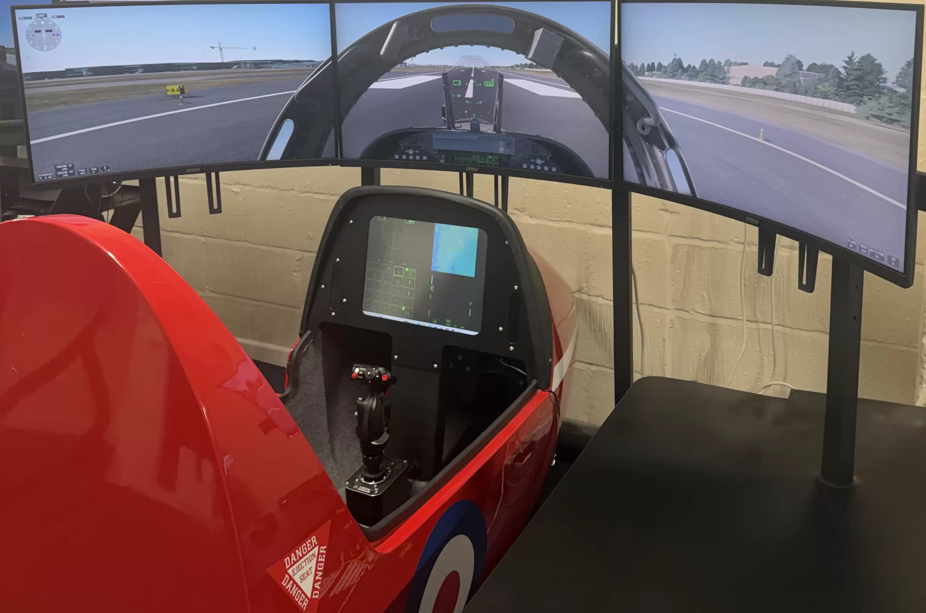 Red Arrows-style jet cockpit at Diss Simulator Centre