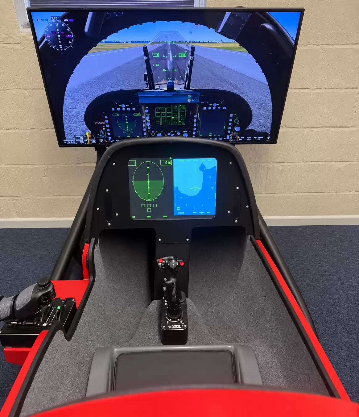 Red Arrows-style jet cockpit at Diss Simulator Centre